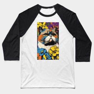 Exotic Shorthair Cat Vibrant Tropical Flower Tall Retro Vintage Digital Pop Art Portrait 2 Baseball T-Shirt